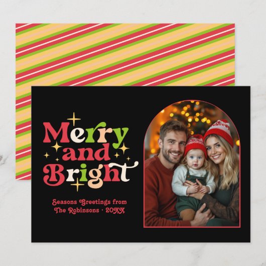 Klassieke Kerst Vakantie Retro Familie Foto Feestdagenkaart (Voorkant / Achterkant)