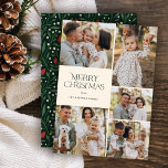 Klassieke Kerst Vijf foto Bloemen Terug | Ivoor Feestdagenkaart<br><div class="desc">Deze prachtige kerstfotokaarten zijn voorzien van vijf fotosjablonen,  elegante moderne typografie lezen,  "Vrolijk kerstfeest" en een met de hand getekend bloemenpatroon op de achterkant in klassieke kleuren van rood,  groen en ivoor op een donkergroene achtergrond. Gemakkelijk te personaliseren voor prachtige vakantiekaarten die al uw familie en vrienden zullen vervelen.</div>