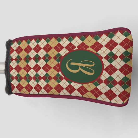Klassieke, kerst / winter argyle patterned golfheadcover (Voorkant)