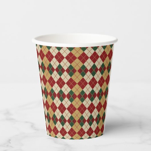 Klassieke, kerst / winter argyle patterned papieren bekers (Voorkant)