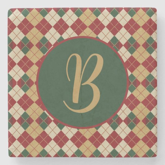 Klassieke, kerst / winter argyle patterned stenen onderzetter (Voorkant)