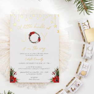 Klassieke Kerst Wit Bundel Van Vreugde Baby Shower Folie Uitnodiging