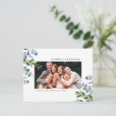 Klassieke Kerst Witte Eucalyptus Groene Foto Feestdagenkaart (Staand voorkant)