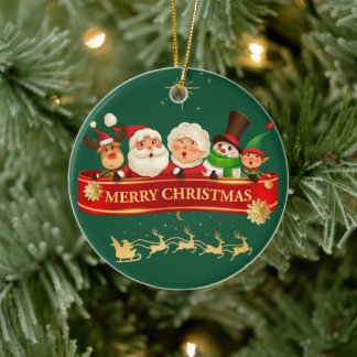 Klassieke Kerstbal met Sinterklaas en Vrienden Keramisch Ornament