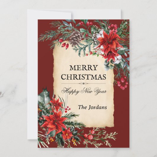 Klassieke Kerstbloemstuk Platte Kerstkaart (Voorkant)