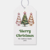 Klassieke kerstbomen groen goud aangepaste cadeaub cadeaulabel (Achterkant)