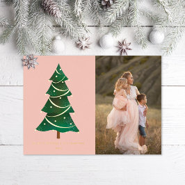 Klassieke kerstboom Blush roze foto Folie Feestdagenkaart