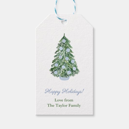 Klassieke kerstboom Chinoiserie Prettige feestdage Cadeaulabel (Voorkant)