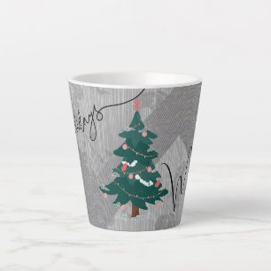 Klassieke Kerstboom Chique Monochroom Bloemen Naam Latte Mok