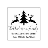 Klassieke kerstboom en rendieren retouradres rubberstempel (Afrduk)