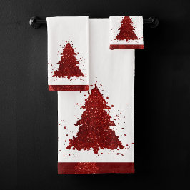Klassieke kerstboom | Feestelijke Rich Crimson Red Bad Handdoek