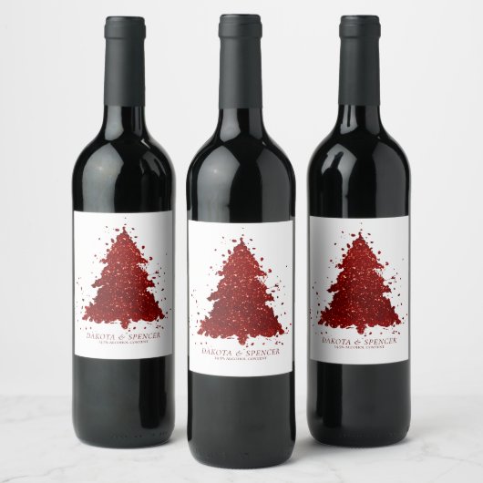 Klassieke kerstboom | Feestelijke Rich Crimson Red Wijn Etiket (Flessen)