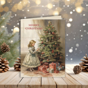 Klassieke Kerstboom Meisje Cadeaus Feestdagen Kaart