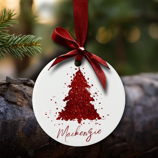 Klassieke kerstboom | Rich Crimson Red Custom Keramisch Ornament
