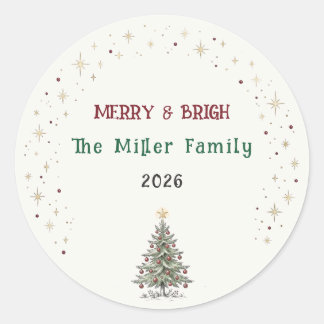 Klassieke Kerstboom Sticker met Vintage Schets