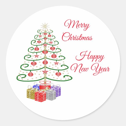 Klassieke kerstboomkast ronde sticker (Voorkant)