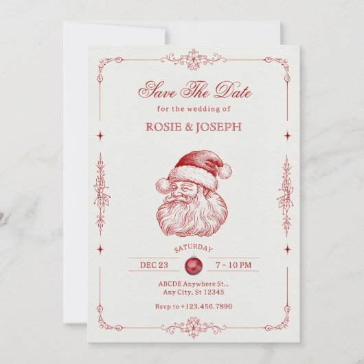  klassieke kerstbruiloft save the date (Voorkant)