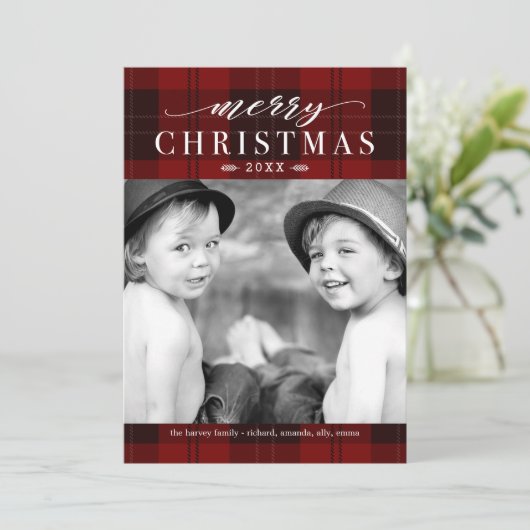 Klassieke kerstcadeaufotokaart feestdagenkaart (Staand voorkant)