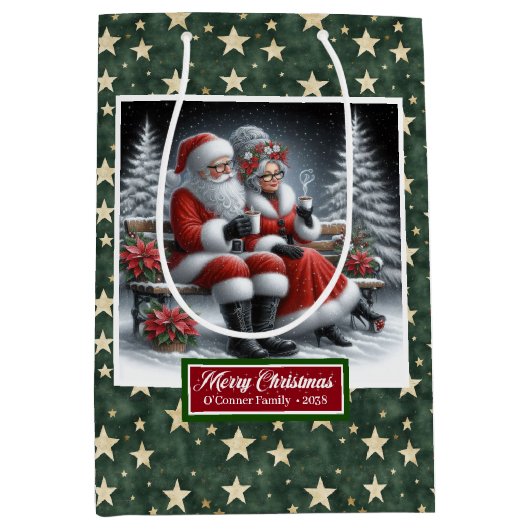 Klassieke kerstcadeautas met coolste mevrouw Claus Medium Cadeauzakje (Voorkant)