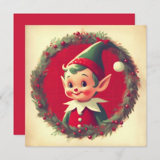 Klassieke Kerstelf Retro Kerstmis Feestdagenkaart (Voorkant / Achterkant)