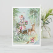 Klassieke Kerstengel op een slee Feestdagenkaart (Staand voorkant)