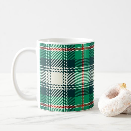 Klassieke kerstfeestdag Groene Tartan Pset Koffiemok (Met donut)