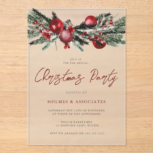 Klassieke kerstfeestdag met Kantoor kerst Acryl Uitnodigingen (Voorkant)