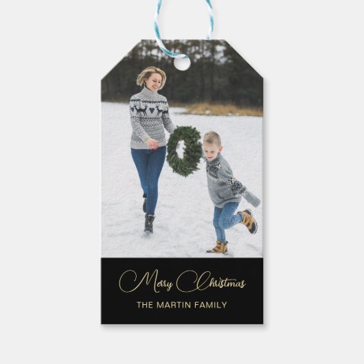 Klassieke kerstfoto Black Cadeaulabel (Voorkant)