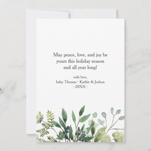 Klassieke kerstfoto Foto met botanische kerstcadea Feestdagenkaart (Achterkant)