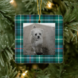Klassieke kerstfoto met Tartan Pset Keramisch Ornament