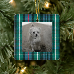 Klassieke kerstfoto met Tartan Pset Keramisch Ornament