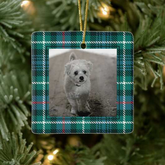 Klassieke kerstfoto met Tartan Pset Keramisch Ornament (Boom)