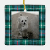 Klassieke kerstfoto met Tartan Pset Keramisch Ornament (Voorkant)