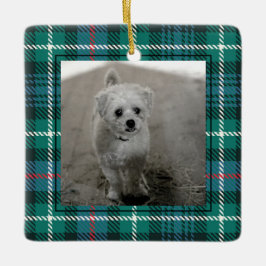 Klassieke kerstfoto met Tartan Pset Keramisch Ornament