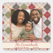 Klassieke kerstfoto van Argyle Tinsel Holiday Vierkante Sticker (Voorkant)