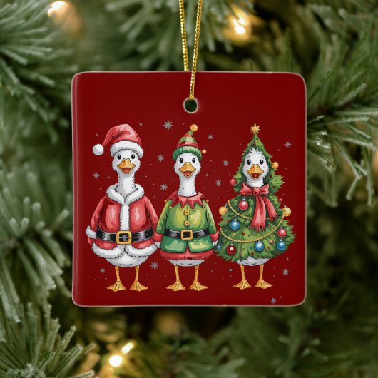 Klassieke Kerstgans Sinterklaas Eend Grappige Gans Keramisch Ornament (Boom)
