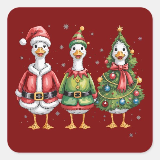 Klassieke Kerstgans Sinterklaas Eend Grappige Gans Vierkante Sticker (Voorkant)