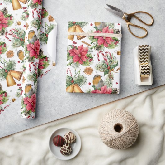 Klassieke kerstgouden cellen en vogelpatronen cadeaupapier (Crafts)