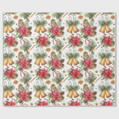 Klassieke kerstgouden cellen en vogelpatronen cadeaupapier (Vlak)