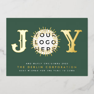 Klassieke kerstgroene GOLD JOY Business LOGO Folie Feestdagenkaart