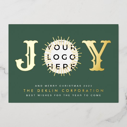 Klassieke kerstgroene GOLD JOY Business LOGO Folie Feestdagenkaart (Voorkant)