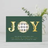 Klassieke kerstgroene GOLD JOY Business LOGO Folie Feestdagenkaart (Staand Voorkant)