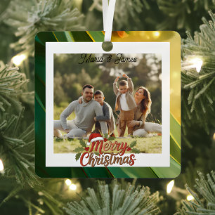 Klassieke Kerstgroene & Gouden Fotolijst Metalen Ornament