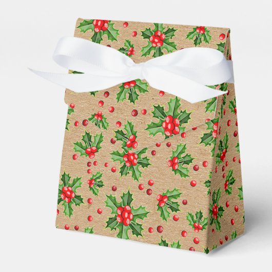 Klassieke Kerstgroene Hulst Rode Bessen Bedankdoosjes (Voorkant Zijde)