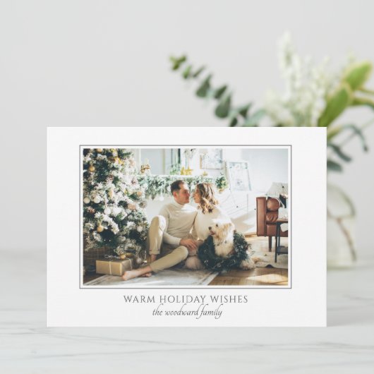 Klassieke kerstgroet met familiefoto feestdagenkaart (Staand voorkant)