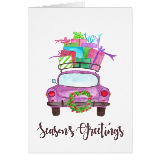 Klassieke kerstgroet waterverf auto (Voorkant)