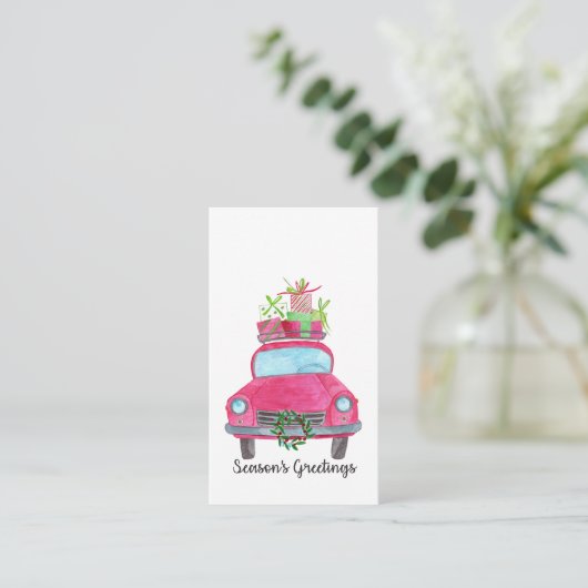 Klassieke kerstgroet waterverf auto informatiekaartje (Staand voorkant)
