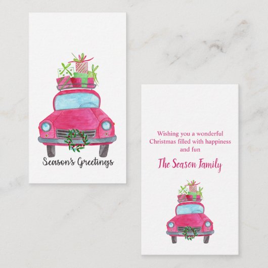 Klassieke kerstgroet waterverf auto informatiekaartje (Voorkant / Achterkant)