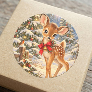 Klassieke Kerstherten in Besneeuwd Bos Ronde Sticker