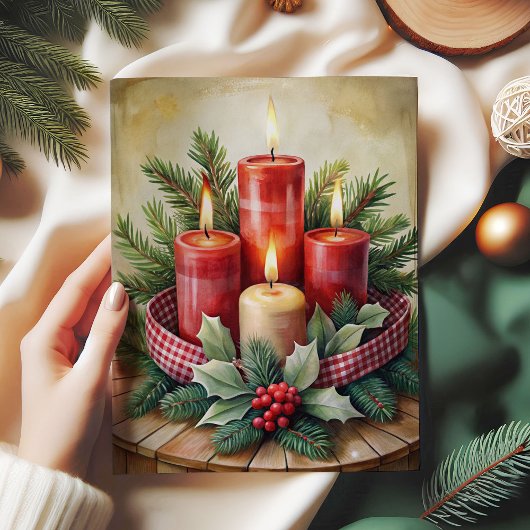 Klassieke kerstkaarsen dennenkrans tissuepapier